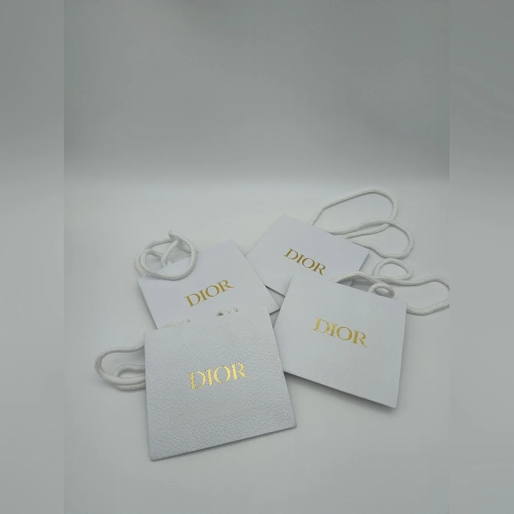 DIOR Small Gift Bags Set 4 White Gold Logo Rope Handles 5.75x5.25x2